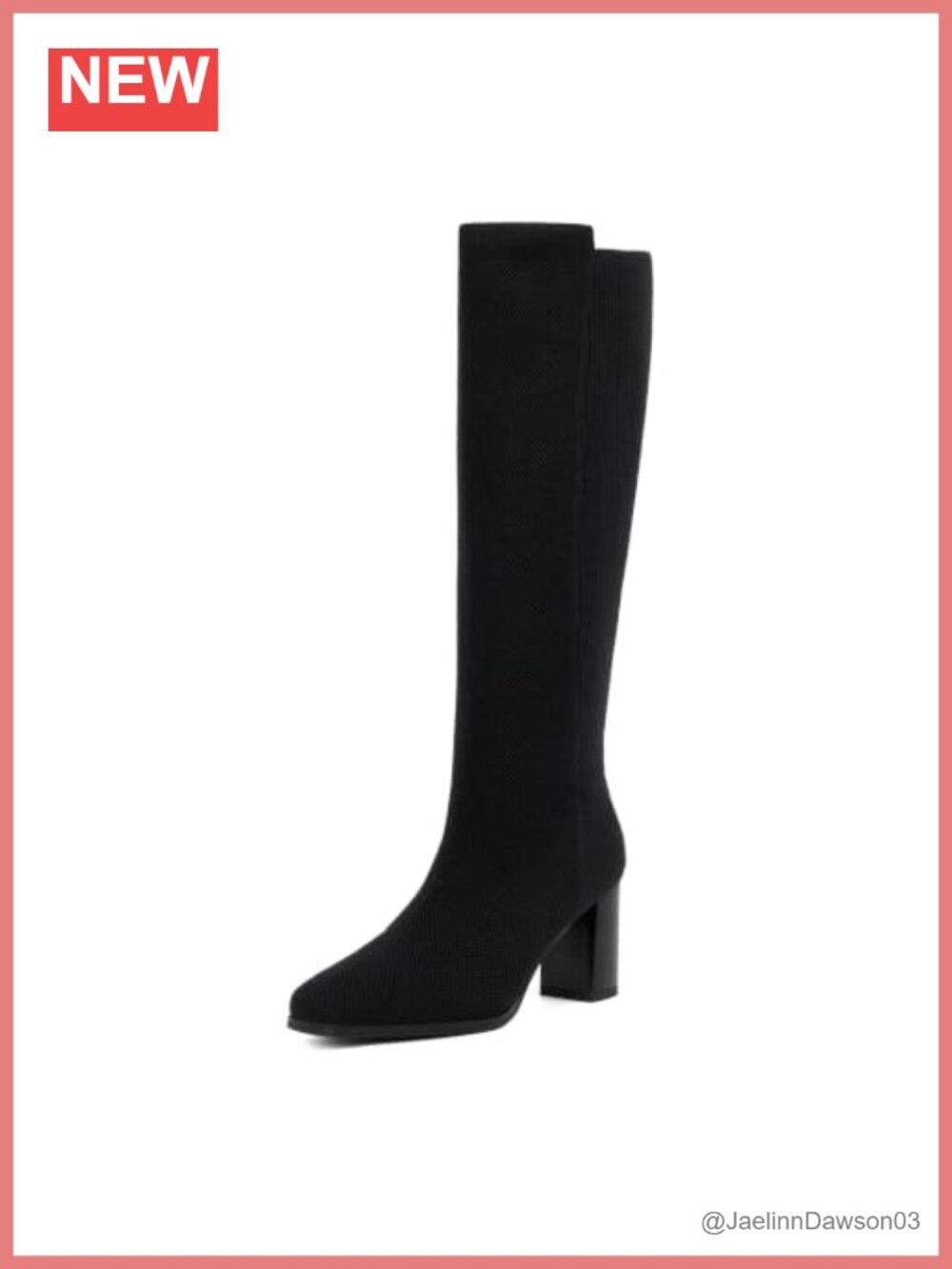Stretchy Knee High Boots Square Toe Chunky Block Heel Pull-On